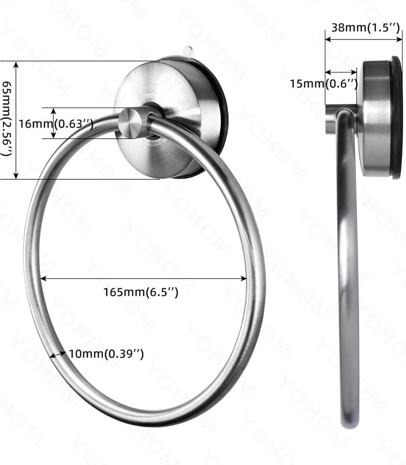 OHOM Suction Cup Towel Ring Hand Towel Holder for Bathroom Vacuum Suction Washcloth Holder Dish Towel Hanger for Shower Wall No Drill Stainless Steel Brushed Finish, 2 PCS - Image 3